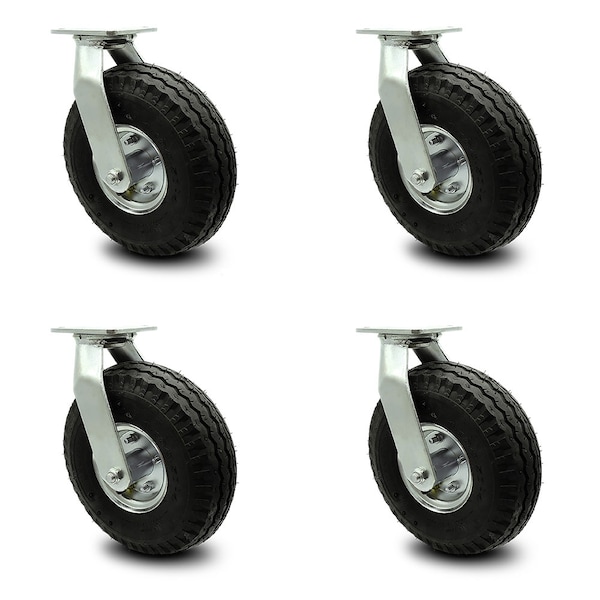 Service Caster 10 Inch Black Pneumatic Wheel Caster Swivel with 2 Swivel Locks SCC, 4PK SCC-100S3504-PNB-BSL-2-S-2 - main